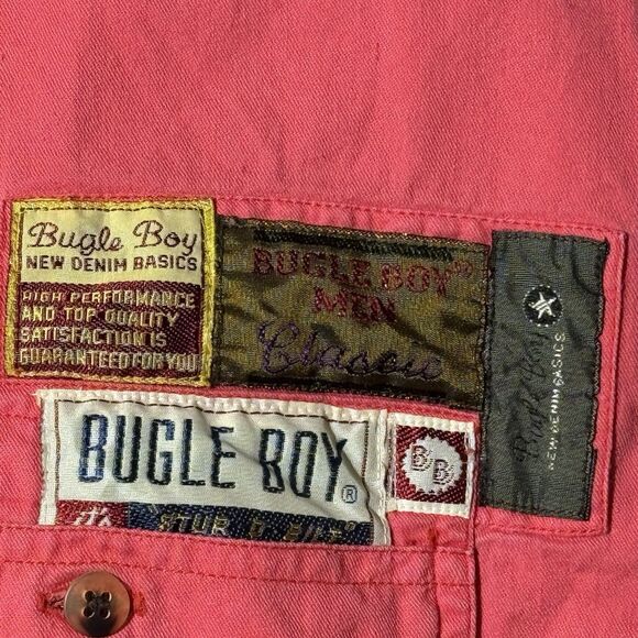 Vintage Bugle Boy Shirt Men's Medium Pink Button Up Short Sleeve 90s Casual EUC - Picture 6 of 11